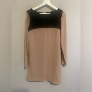 TIBI NEW YORK |‎ Colorblock Long Sleeve Shift Dress Tan & Black Women’s Size 8
